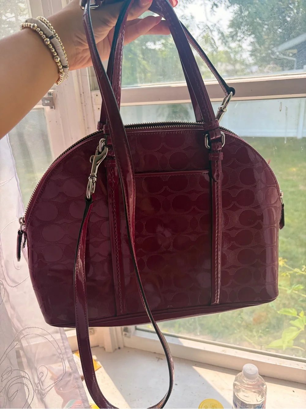 Coach Patent Domino Satchel in Berry